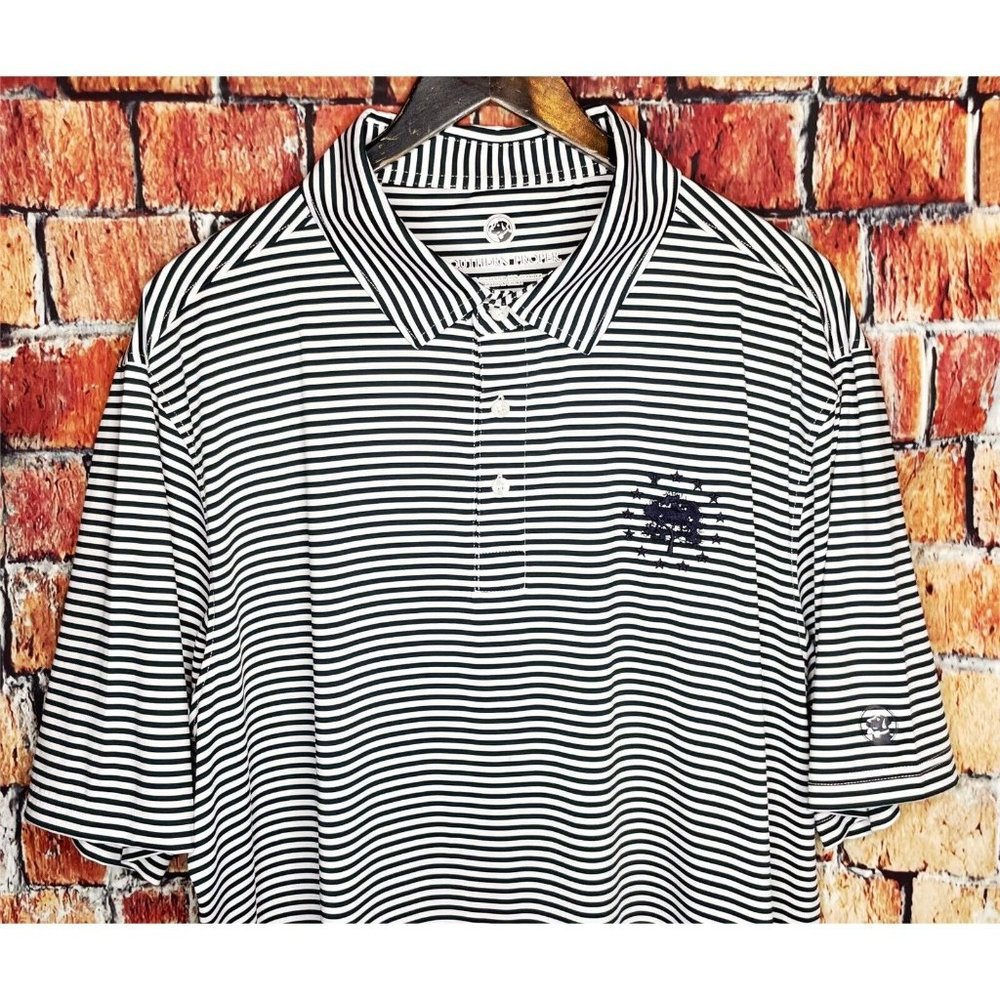 Southern Proper Men’s XXL Green White Striped Polo Shirt Poly Spandex Stretch